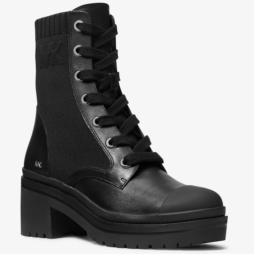 Michael Kors MK Brea Stretch-Knit and Leather Combat Boot size 10 NEW